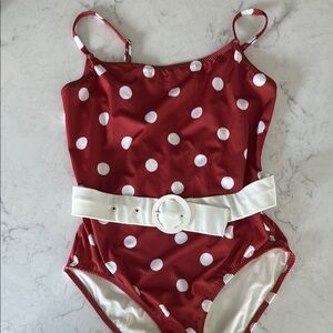 SOLID & STRIPED Red and White Swimsuit polka dot Anthropologie